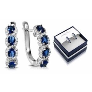 Blue Sapphire Gemstone Hoop Earrings in Sterling Silver